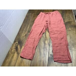 Flax Womens Pants Red 100% Linen Drawstring Casual Tapered Lightweight Size P